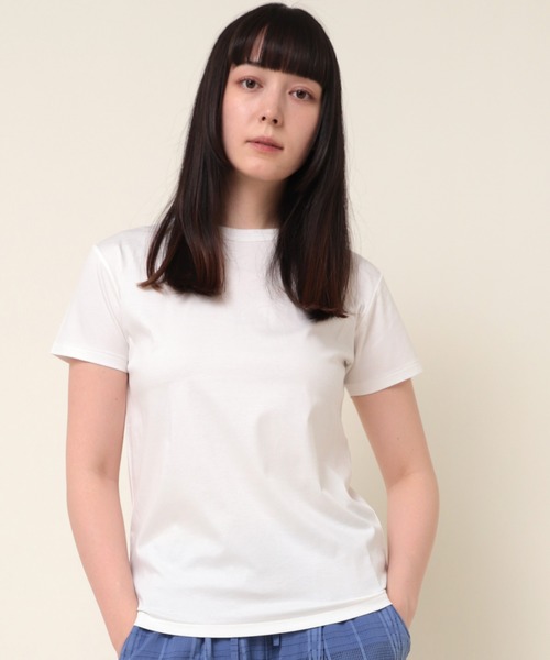 RNA-N(アールエヌエーエヌ)の「M0948 80/-スムースシルケットクルーネックTシャツ(Tシャツ/カットソー・レディース・ブラック/パープル/オフホワイト/スモークグレー・MEDIUM)」の2枚目の写真