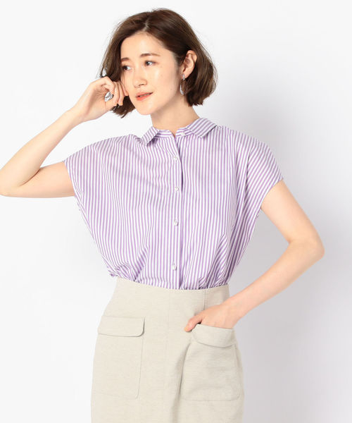 NOLLEY’S(ノーリーズ)の「パール釦半袖2wayブラウス(シャツ/ブラウス・レディース・ホワイト/グレー系その他3/ブルー系その他3/パープル系その他3・36/38)」の4枚目の写真
