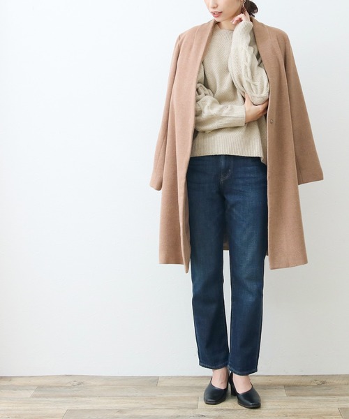 Social GIRL（ソーシャルガール）の「Vネック ノーカラーコート ロングコート（ノーカラーコート・レディース・ライトグレー/ブラック/ブルー/チャコール/ベージュ/モカ/ネイビー/グレイッシュベージュ/アイボリー/スモークピンク/サックスブルー/ピンクベージュ/ホワイト系その他/ベージュ系その他・3L/L/LL/M/S）」の8枚目の写真