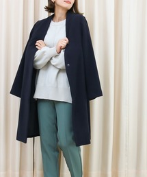 Vネック ノーカラーコート ロングコート