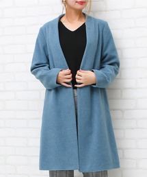 Vネック ノーカラーコート ロングコート
