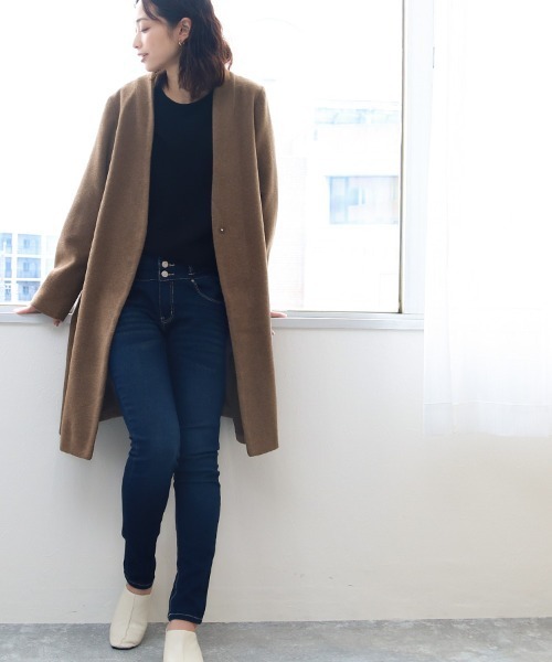 Social GIRL（ソーシャルガール）の「Vネック ノーカラーコート ロングコート（ノーカラーコート・レディース・ライトグレー/ブラック/ブルー/チャコール/ベージュ/モカ/ネイビー/グレイッシュベージュ/アイボリー/スモークピンク/サックスブルー/ピンクベージュ/ホワイト系その他/ベージュ系その他・3L/L/LL/M/S）」の7枚目の写真