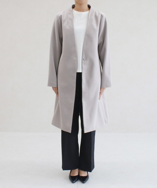 Vネック ノーカラーコート ロングコート（ノーカラーコート）｜Social