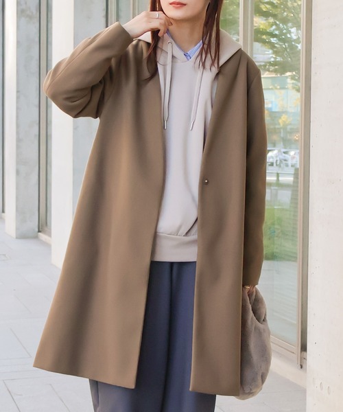 Social GIRL（ソーシャルガール）の「Vネック ノーカラーコート ロングコート（ノーカラーコート・レディース・ライトグレー/ブラック/ブルー/チャコール/ベージュ/モカ/ネイビー/グレイッシュベージュ/アイボリー/スモークピンク/サックスブルー/ピンクベージュ/ホワイト系その他/ベージュ系その他・3L/L/LL/M/S）」の15枚目の写真