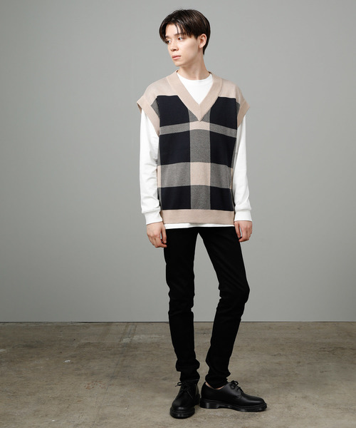 JUNRED（ジュンレッド）の「BIGチェックベスト（ベスト・メンズ・ブラック/ベージュ・FREE）」の7枚目の写真