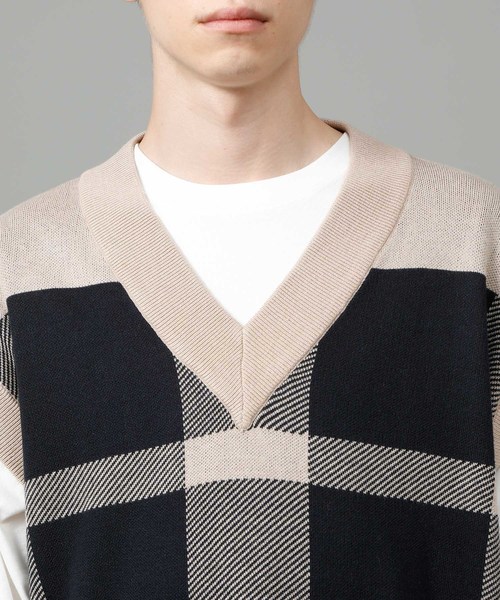 JUNRED（ジュンレッド）の「BIGチェックベスト（ベスト・メンズ・ブラック/ベージュ・FREE）」の10枚目の写真