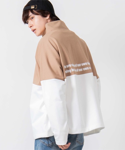 WEGO(ウィゴー)の「WEGO/ハーフジップバイカラービッグシルエットドルマンプルオーバー(スウェット)」|ベージュ