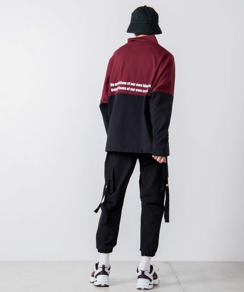 WEGO（ウィゴー）の「WEGO/ハーフジップバイカラービッグシルエットドルマンプルオーバー（スウェット・メンズ・ワイン/ブラック/ベージュ・MEDIUM/LARGE）」の6枚目の写真