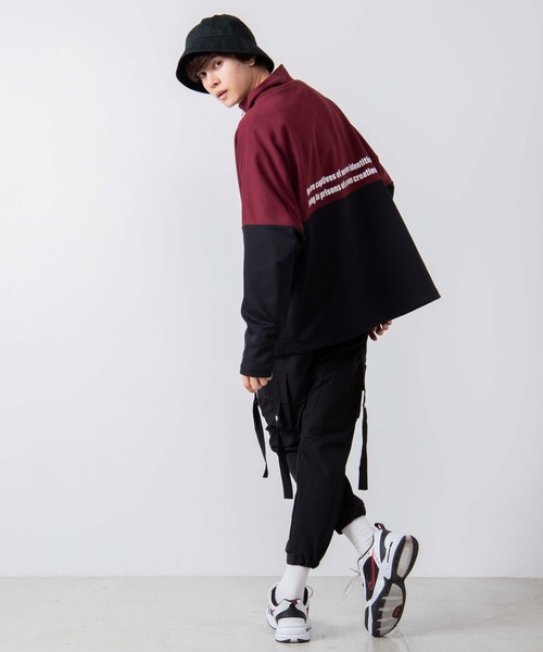 WEGO（ウィゴー）の「WEGO/ハーフジップバイカラービッグシルエットドルマンプルオーバー（スウェット・メンズ・ワイン/ブラック/ベージュ・MEDIUM/LARGE）」の7枚目の写真