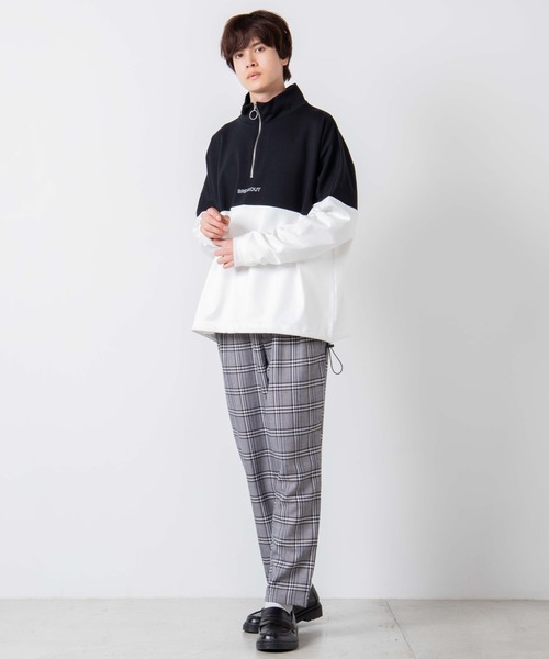 WEGO（ウィゴー）の「WEGO/ハーフジップバイカラービッグシルエットドルマンプルオーバー（スウェット・メンズ・ワイン/ブラック/ベージュ・MEDIUM/LARGE）」の12枚目の写真