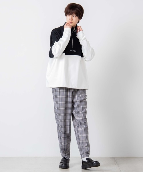 WEGO（ウィゴー）の「WEGO/ハーフジップバイカラービッグシルエットドルマンプルオーバー（スウェット・メンズ・ワイン/ブラック/ベージュ・MEDIUM/LARGE）」の13枚目の写真