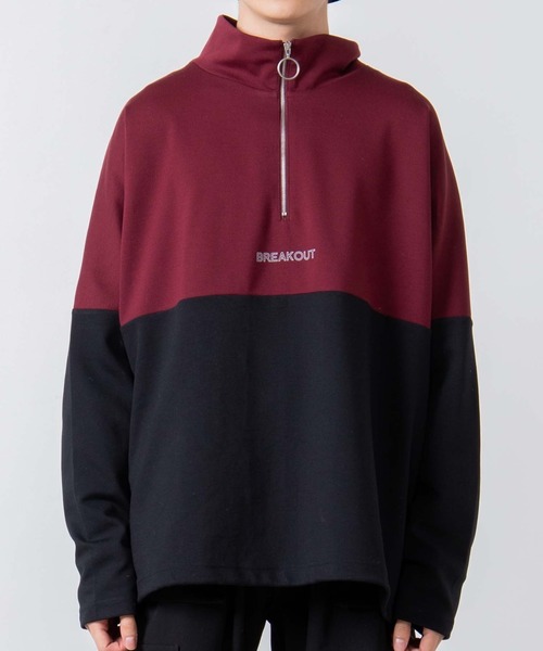 WEGO（ウィゴー）の「WEGO/ハーフジップバイカラービッグシルエットドルマンプルオーバー（スウェット・メンズ・ワイン/ブラック/ベージュ・MEDIUM/LARGE）」の16枚目の写真