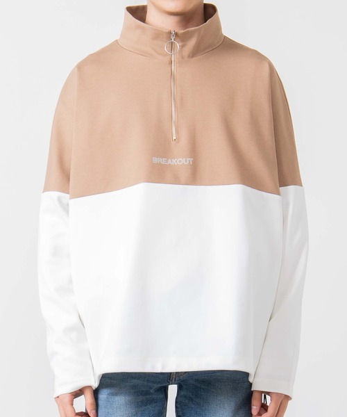 WEGO（ウィゴー）の「WEGO/ハーフジップバイカラービッグシルエットドルマンプルオーバー（スウェット・メンズ・ワイン/ブラック/ベージュ・MEDIUM/LARGE）」の17枚目の写真