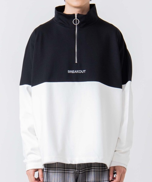 WEGO（ウィゴー）の「WEGO/ハーフジップバイカラービッグシルエットドルマンプルオーバー（スウェット・メンズ・ワイン/ブラック/ベージュ・MEDIUM/LARGE）」の18枚目の写真