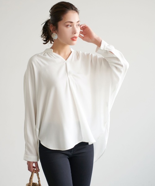 coca(coca)(コカ)の「ドルマンスタンドカラーシャツ(シャツ/ブラウス・レディース・ホワイト/ブラック・ONE SIZE)」の1枚目の写真