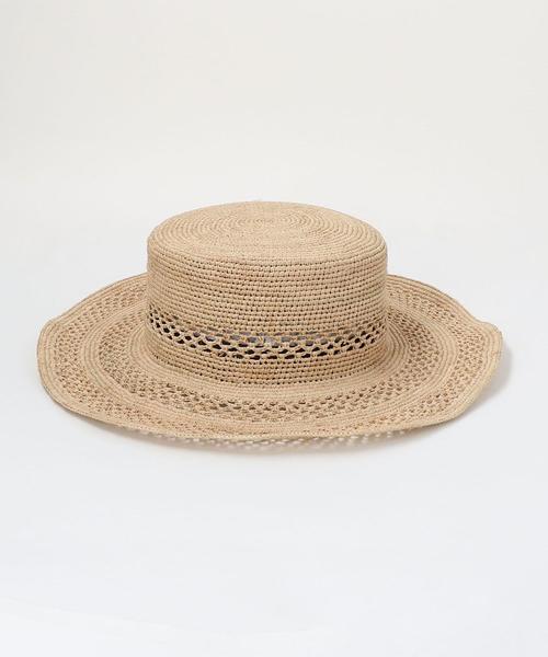 green label relaxing（グリーンレーベルリラクシング）の「CFC ラフィアカンカン ガラアミハット（ハット・レディース・ベージュ・FREE）」の2枚目の写真