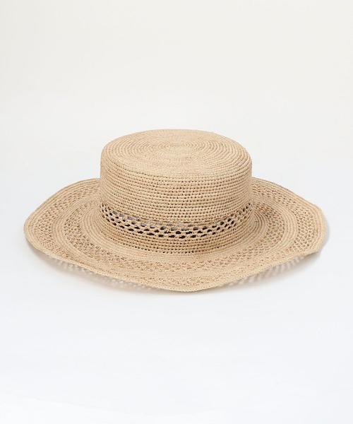 green label relaxing（グリーンレーベルリラクシング）の「CFC ラフィアカンカン ガラアミハット（ハット・レディース・ベージュ・FREE）」の3枚目の写真
