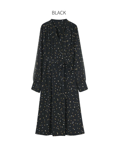 STYLE DELI(スタイルデリ)の「【LUXE】とばしペイント柄ギャザーワンピース(ワンピース・レディース・ブラック/ベージュ・01/02)」の3枚目の写真