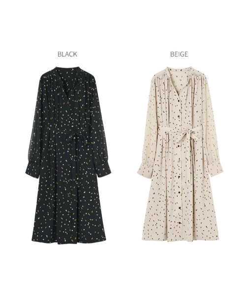 STYLE DELI(スタイルデリ)の「【LUXE】とばしペイント柄ギャザーワンピース(ワンピース・レディース・ブラック/ベージュ・01/02)」の14枚目の写真