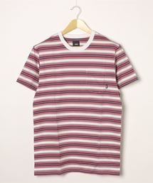 VANS KNOLLWOOD STRIPE ヴァンズ ショートスリーブTシャツ VN0A49RMVB8 WHITE-FUCHSIA P WHITE-FUCHSIA P