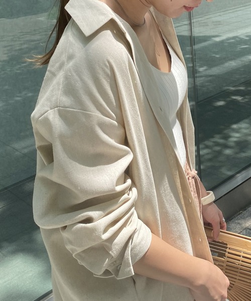 KOBE LETTUCE（コウベレタス）の「選べる半袖or長袖　リネンブレンドルーズシャツワンピース（シャツワンピース・レディース・オフホワイト/モカ/ナチュラル/グリーン系その他/ブラウン/ピンク/ベージュ系その他/ホワイト系その他/グリーン系その他2/ピンク系その他・FREE/ONE SIZE）」の20枚目の写真