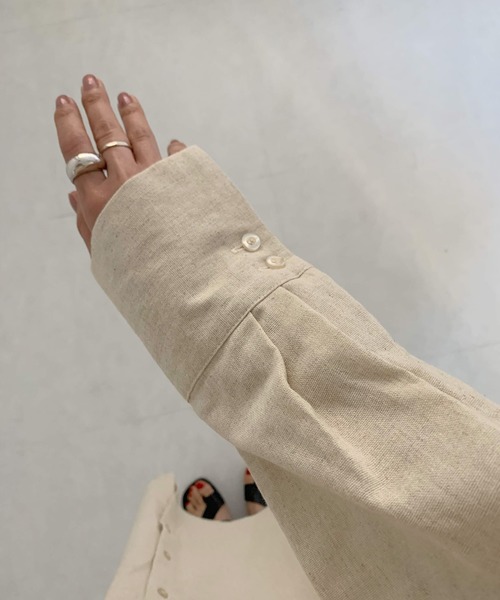 KOBE LETTUCE（コウベレタス）の「選べる半袖or長袖　リネンブレンドルーズシャツワンピース（シャツワンピース・レディース・オフホワイト/モカ/ナチュラル/グリーン系その他/ブラウン/ピンク/ベージュ系その他/ホワイト系その他/グリーン系その他2/ピンク系その他・FREE/ONE SIZE）」の12枚目の写真