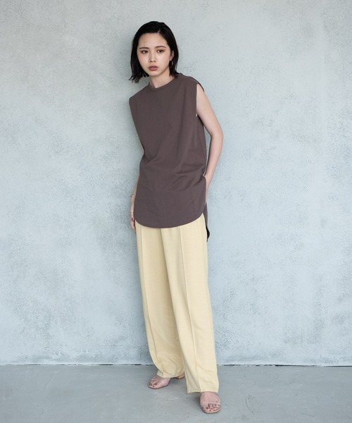 Aunt Marie's（アントマリーズ）の「AUNT MARIE'S 裾ラウンドスリットノースリーブTシャツ（Tシャツ/カットソー・レディース・ホワイト/ブラック/オリーブ/マスタード・FREE）」の7枚目の写真