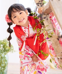 KYOETSU | 「KYOETSU/キョウエツ」着物セット 七五三用 3歳用 被布セット 華やかB 9点セット (無地被布、柄着物、伊達衿、長襦袢、髪飾り、巾着、草履、腰紐、足袋)(着物)
