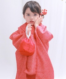 KYOETSU(キョウエツ)の被布セット 二部式 セパレート 三歳 4点セット (  着物 + 被布 + 伊達衿 + 巾着 )(着物)
