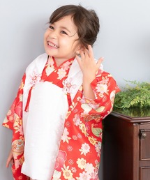 KYOETSU | 「KYOETSU/キョウエツ」着物セット 七五三用 3歳用 被布セット 華やかB 9点セット (無地被布、柄着物、伊達衿、長襦袢、髪飾り、巾着、草履、腰紐、足袋)(着物)