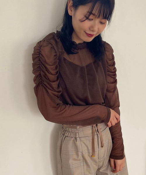 MAJESTIC LEGON(マジェスティックレゴン)の「ラメシアーホイップトップス(Tシャツ/カットソー)」|ブラウン
