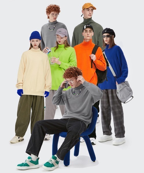 Ressaca（レサーカ）の「オーバーサイズ タートルネックボリュームニットセーター（ニット/セーター・メンズ・ブラック/グレー/ダークオリーブ/ターコイズブルー/ライム/オレンジ/ライトグリーン/クリーム/ダークパープル/グレイッシュブルー/チャコール/パープル/ブラウン/グリーン/ロイヤルブルー・M/XL/L/S）」の17枚目の写真