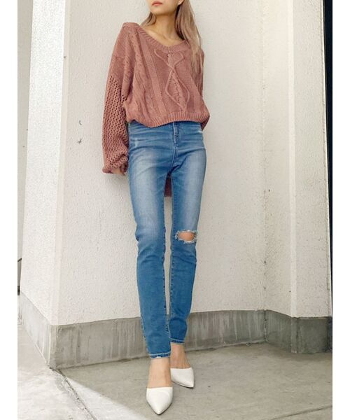 GYDA（ジェイダ）の「メッシュブリーチショートニット TOPS（ニット/セーター・レディース・ベージュ/ネイビー/ボルドー・FREE）」の20枚目の写真