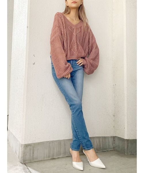 GYDA（ジェイダ）の「メッシュブリーチショートニット TOPS（ニット/セーター・レディース・ベージュ/ネイビー/ボルドー・FREE）」の19枚目の写真