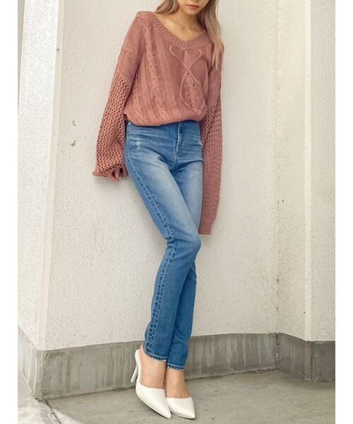 GYDA（ジェイダ）の「メッシュブリーチショートニット TOPS（ニット/セーター・レディース・ベージュ/ネイビー/ボルドー・FREE）」の18枚目の写真