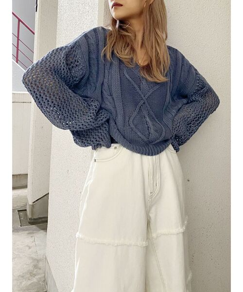 GYDA（ジェイダ）の「メッシュブリーチショートニット TOPS（ニット/セーター・レディース・ベージュ/ネイビー/ボルドー・FREE）」の9枚目の写真