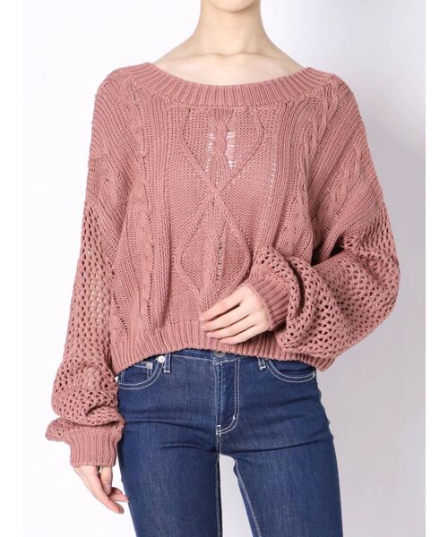 GYDA（ジェイダ）の「メッシュブリーチショートニット TOPS（ニット/セーター・レディース・ベージュ/ネイビー/ボルドー・FREE）」の8枚目の写真