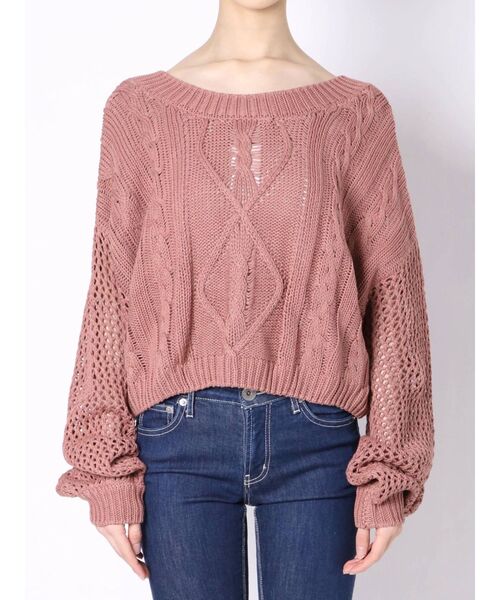 GYDA（ジェイダ）の「メッシュブリーチショートニット TOPS（ニット/セーター・レディース・ベージュ/ネイビー/ボルドー・FREE）」の7枚目の写真