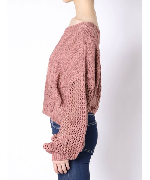 GYDA（ジェイダ）の「メッシュブリーチショートニット TOPS（ニット/セーター・レディース・ベージュ/ネイビー/ボルドー・FREE）」の6枚目の写真