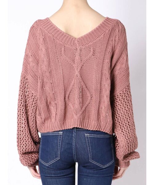 GYDA（ジェイダ）の「メッシュブリーチショートニット TOPS（ニット/セーター・レディース・ベージュ/ネイビー/ボルドー・FREE）」の5枚目の写真