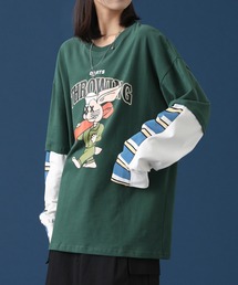 HOOK | 【HOOK】【人気アイテム】重ね着風長袖tシャツ フロントプリント入り(Tシャツ/カットソー)