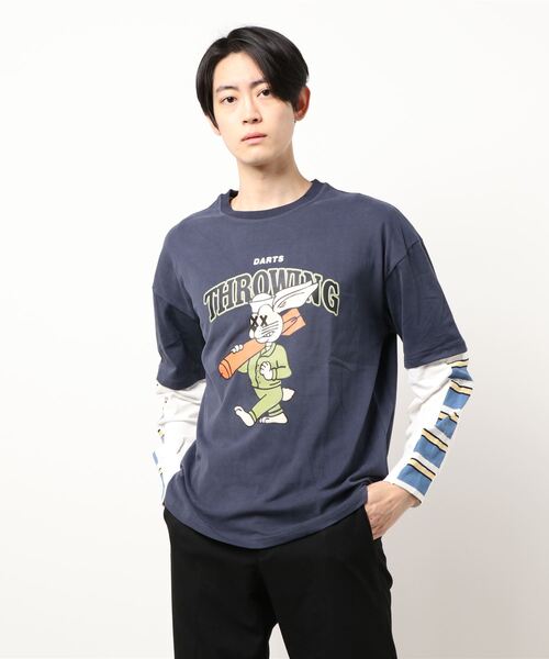 HOOK（フック）の「【HOOK】重ね着風長袖tシャツ（Tシャツ/カットソー・メンズ・レッド/グリーン/ブルー/ブラック/ライトグレー/ベージュ/ライトグリーン・M/L/XL/XXL）」の12枚目の写真