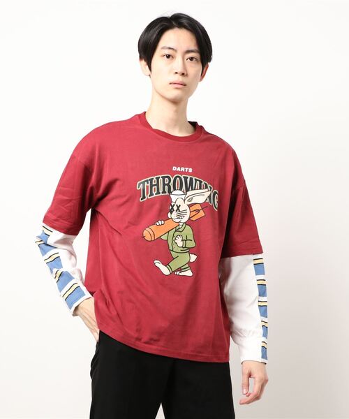 HOOK（フック）の「【HOOK】重ね着風長袖tシャツ（Tシャツ/カットソー・メンズ・レッド/グリーン/ブルー/ブラック/ライトグレー/ベージュ/ライトグリーン・M/L/XL/XXL）」の11枚目の写真