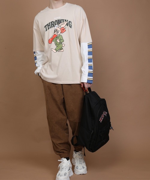 HOOK（フック）の「【HOOK】重ね着風長袖tシャツ（Tシャツ/カットソー・メンズ・レッド/グリーン/ブルー/ブラック/ライトグレー/ベージュ/ライトグリーン・M/L/XL/XXL）」の16枚目の写真