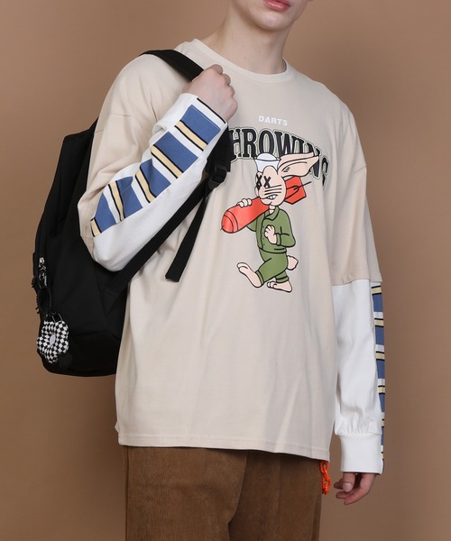 HOOK（フック）の「【HOOK】重ね着風長袖tシャツ（Tシャツ/カットソー・メンズ・レッド/グリーン/ブルー/ブラック/ライトグレー/ベージュ/ライトグリーン・M/L/XL/XXL）」の22枚目の写真