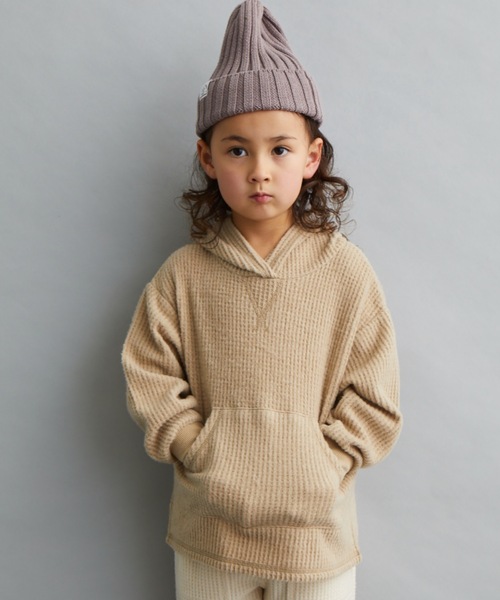 ＆yam（アンドヤム）の「ふわふわワッフルパーカー（パーカー・キッズ・ホワイト/ブラック/ベージュ/パープル/ベージュ系その他/ブラウン・100/110/120/130/140/150/160）」の5枚目の写真