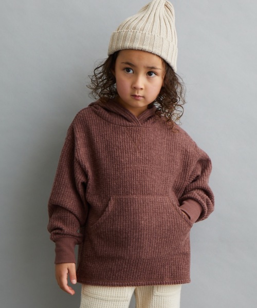 ＆yam（アンドヤム）の「ふわふわワッフルパーカー（パーカー・キッズ・ホワイト/ブラック/ベージュ/パープル/ベージュ系その他/ブラウン・100/110/120/130/140/150/160）」の3枚目の写真