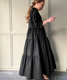 JUNOAH | ティアード5分袖スタンドカラーワンピース(ワンピース)