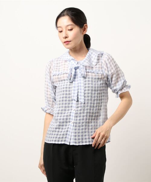 Clice de Paris（クリシェドゥパリス）の「PSGシアーチェックBL（シャツ/ブラウス・レディース・ブルー/グレー・ONESIZE）」の7枚目の写真