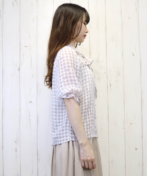 Clice de Paris（クリシェドゥパリス）の「PSGシアーチェックBL（シャツ/ブラウス・レディース・ブルー/グレー・ONESIZE）」の4枚目の写真